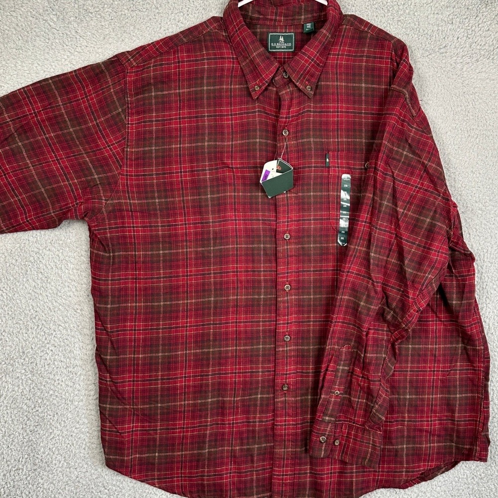 NEW G.H. Bass Co Shirt Mens 2XL Red Flannel Plaid Button Down Pocket Long Sleeve
